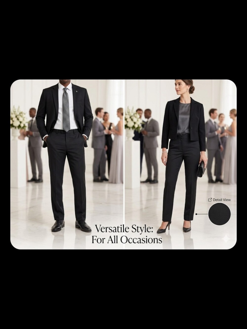 Men's Black Dress Pants - Classic Straight Fit